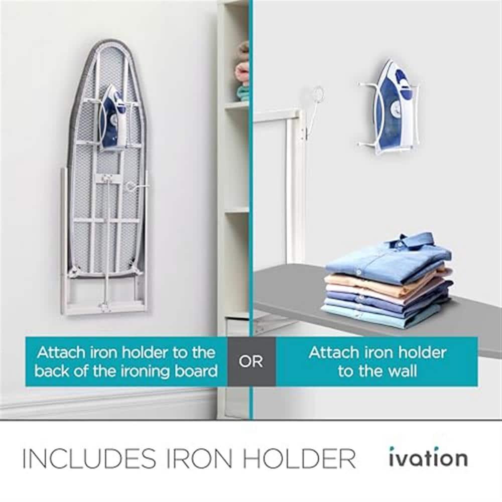 Ivation Wall Mounted Ironing Board, 36.2” x 12.2” Fold Down Iron Board with Iron Holder