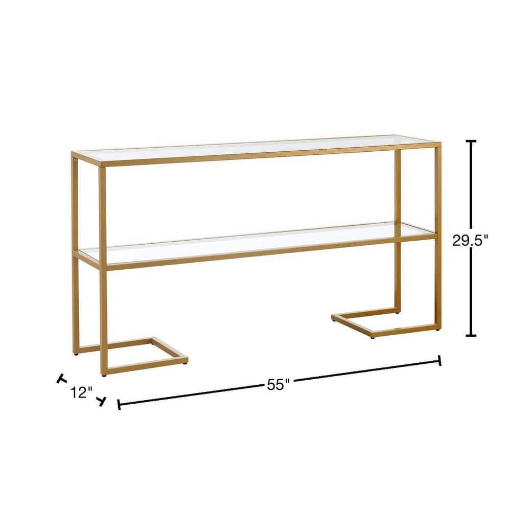 Evelyn&Zoe Errol 55" Wide Rectangular Console Table with Glass Top in Gold