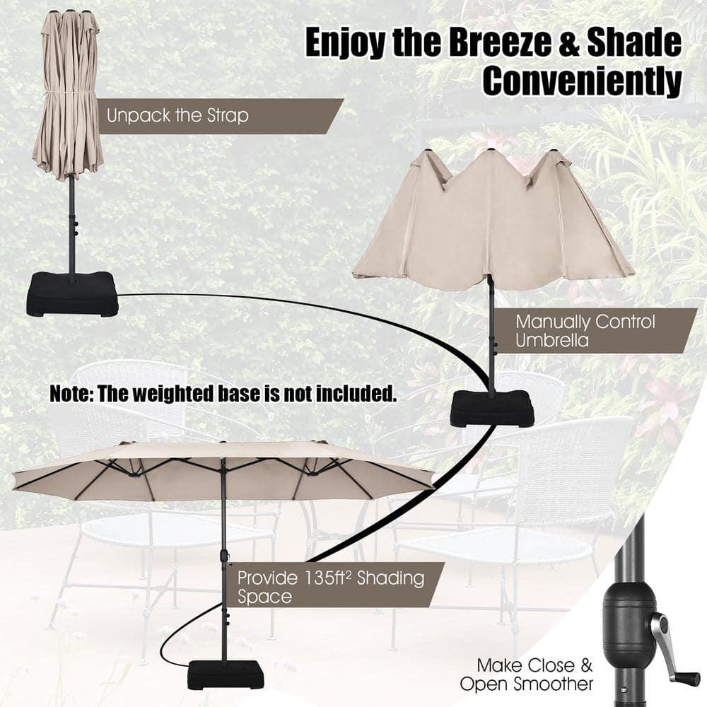 Costway 15FT Patio Double-Sided Umbrella Crank Outdoor Garden Market Sun Shade Beige
