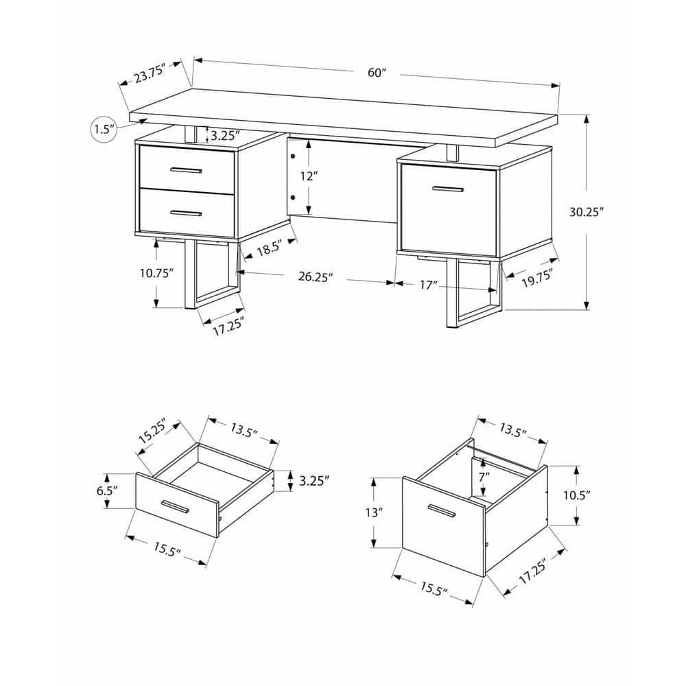 Computer Desk Home Office Laptop Storage Drawers 60"L Work Metal Brown