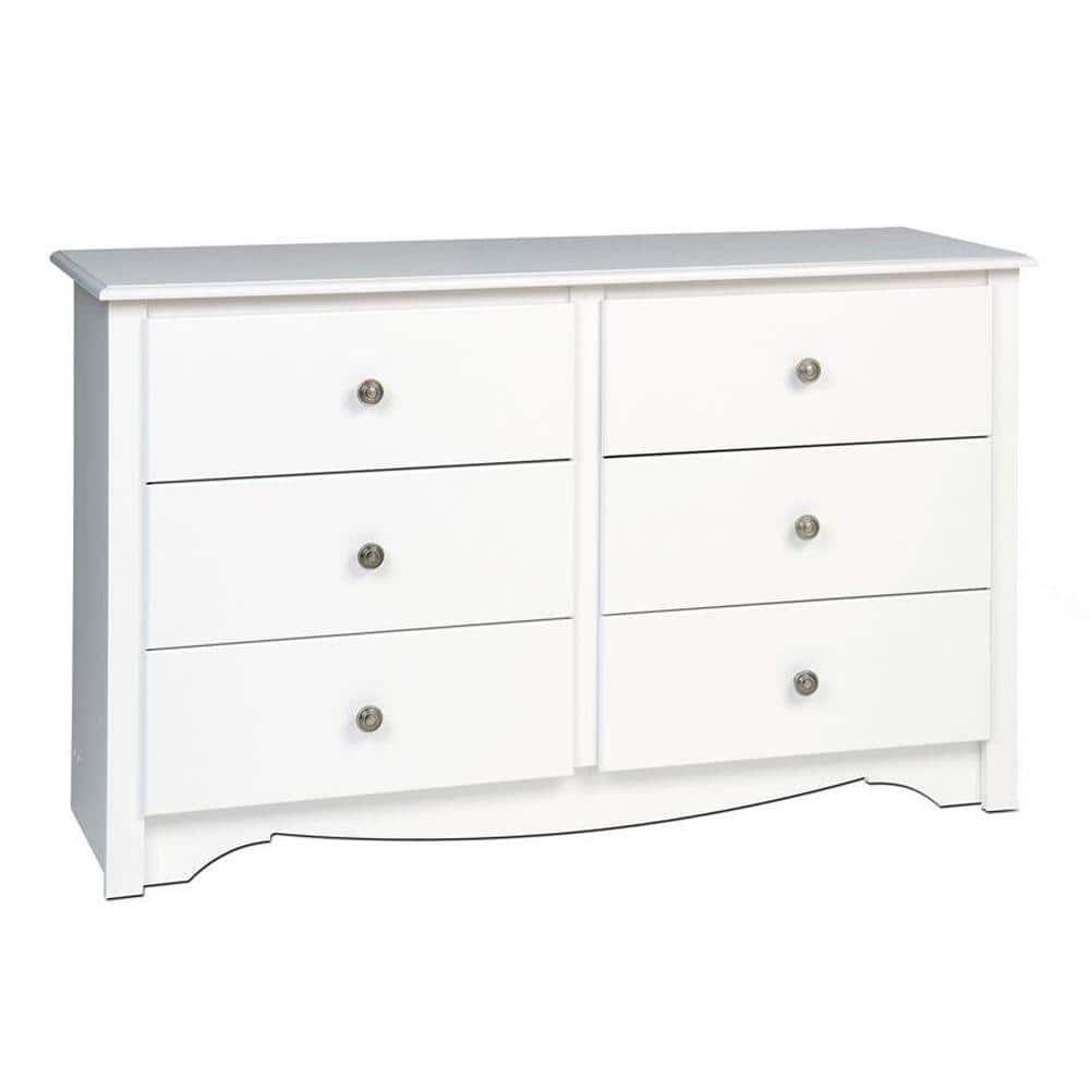 Prepac Monterey Dresser White: 6-Drawer Storage, Wood Composite, Bedroom Furniture, 29"H x 48"W