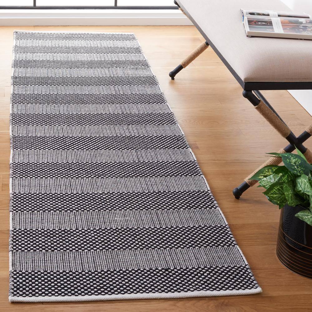 Striped Kilim STK802 Hand Woven Runner Rug - Ivory/Black - 2'3"x8' - Safavieh.