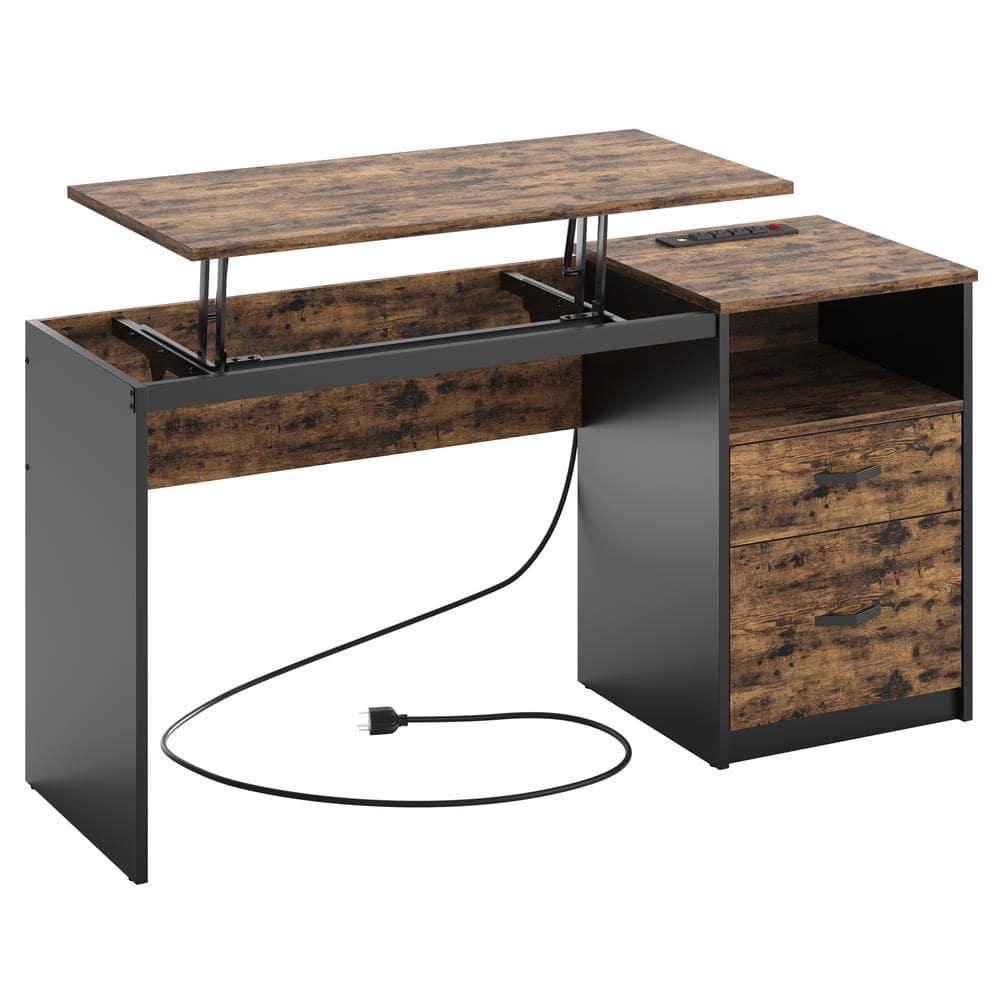 Bestier 60 Inch Home Office Desk with Power OutLets Rustic Brown