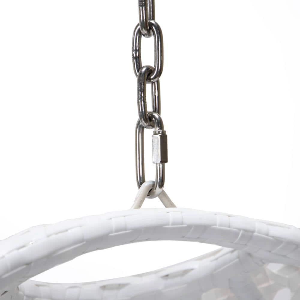 LeisureMod White Wicker Hanging Egg Swing Chair