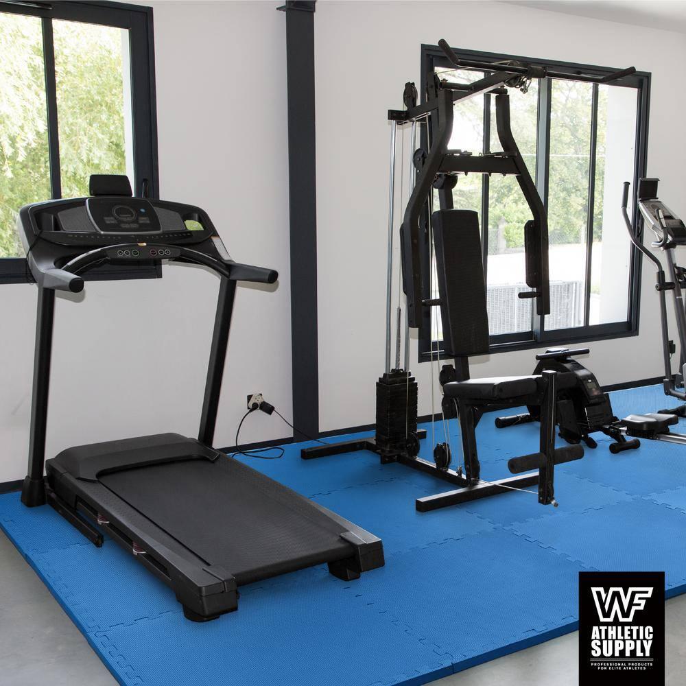 Blue 24 in. W x 24 in. L x 0.75 in. Thick EVA Foam Double-Sided T Pattern Gym Flooring Tiles (6 Tiles/Pack) (24 sq. ft.)
