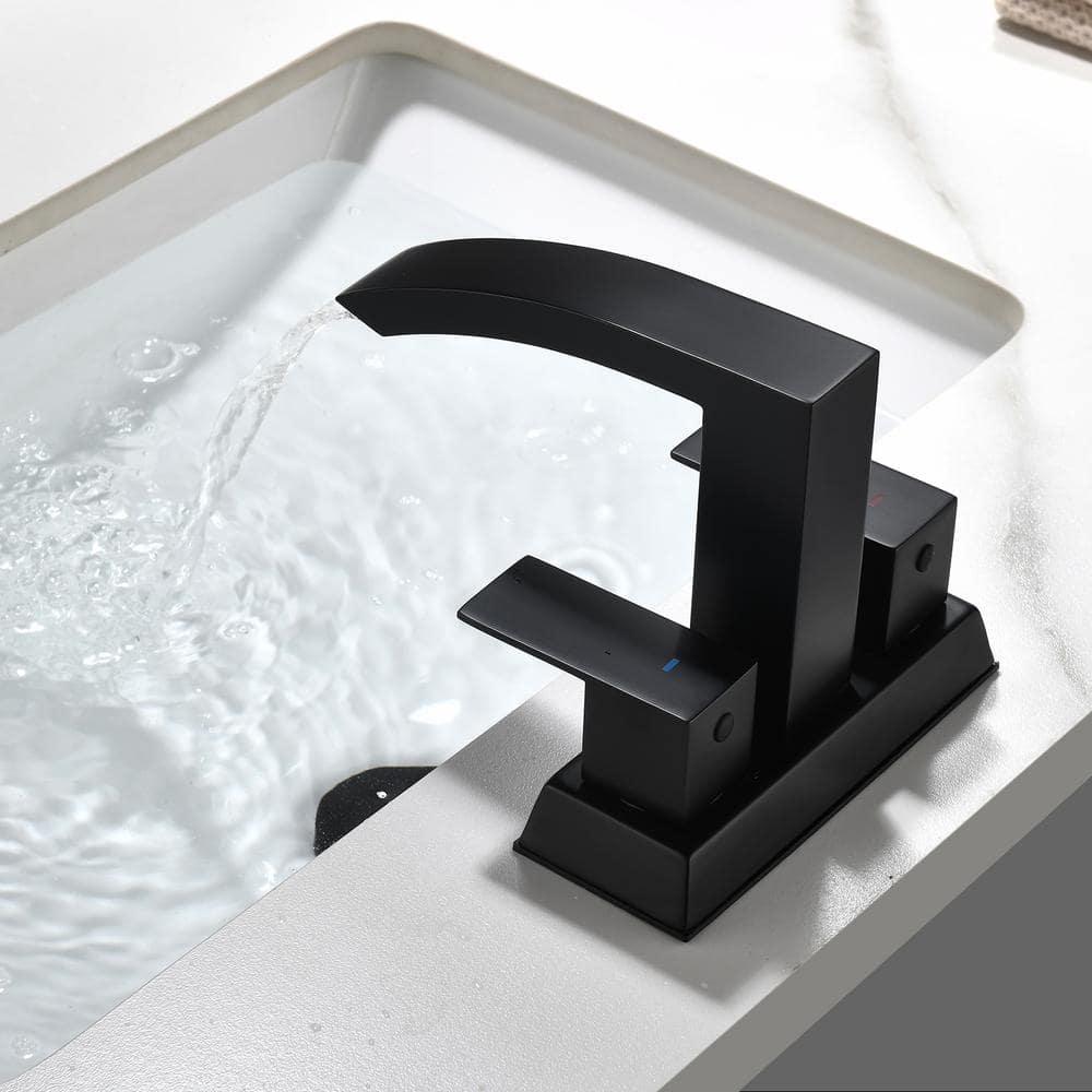 Matt Black Bathroom Sink Faucet 4 inch Bathroom Faucets for Sink 2-Handle Faucet with Pop-up Drain Vanity Faucet Modern
