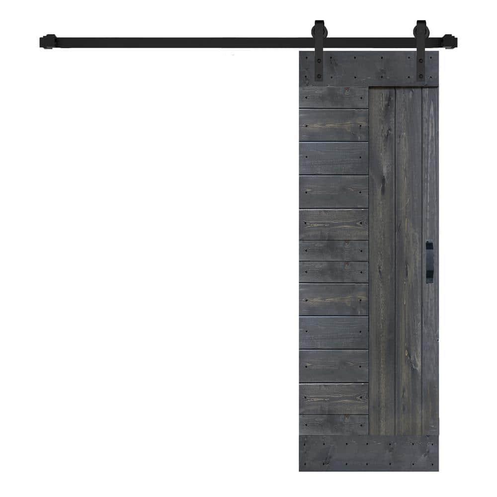 IsLife L Series Paneled Solid Wood Sliding Barn Door with Installation Hardware Kit -Assembly Needed