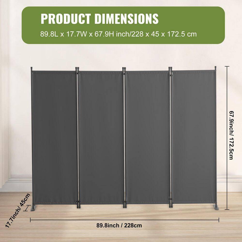 VEVOR Room Divider, 5.6 ft Room Dividers and Folding Privacy Screens (4-Panel), Fabric Partition Room Dividers for Office, Bedroom, Dining Room, Study, Freestanding, Dark Grey