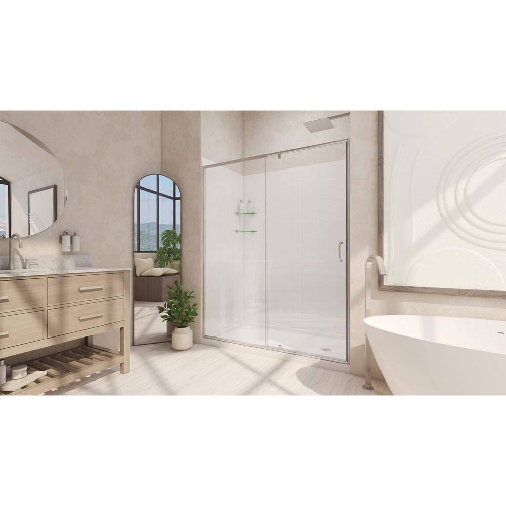 Flex 34 x 60 White Acrylic Semi-Frameless Shower Kit with Brushed Nickel Hardware