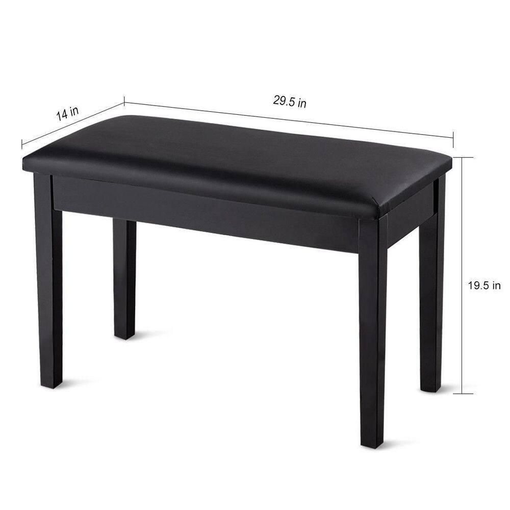Tangkula PU Leather Piano Bench Solid Wood Padded Double Duet Keyboard Seat w/ Storage Box Black