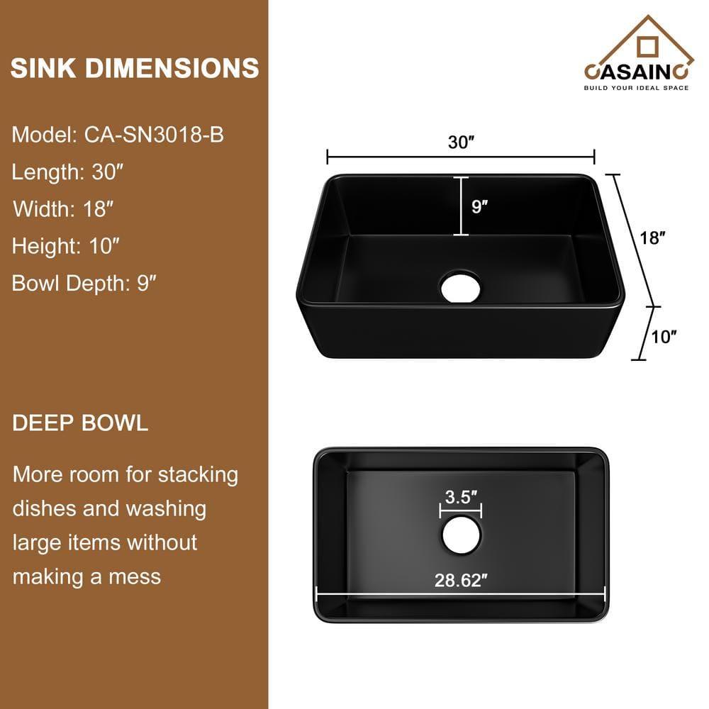 CASAINC Single Bowl Black Fireclay Farmhouse Kitchen Sink With Faucet Included