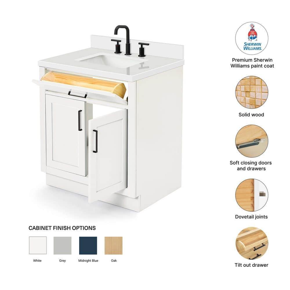 Thornaby 30'' Solid Wood Single Bathroom Vanity with 1.5'' White Quartz Top, Oval Sink
