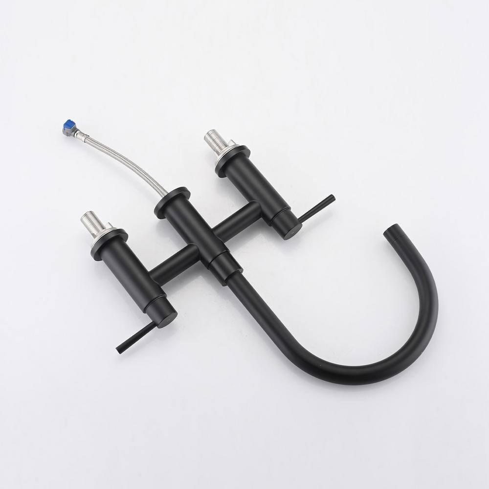 Double Handle Bridge Kitchen Faucet with Side Sprayer in Matte Black