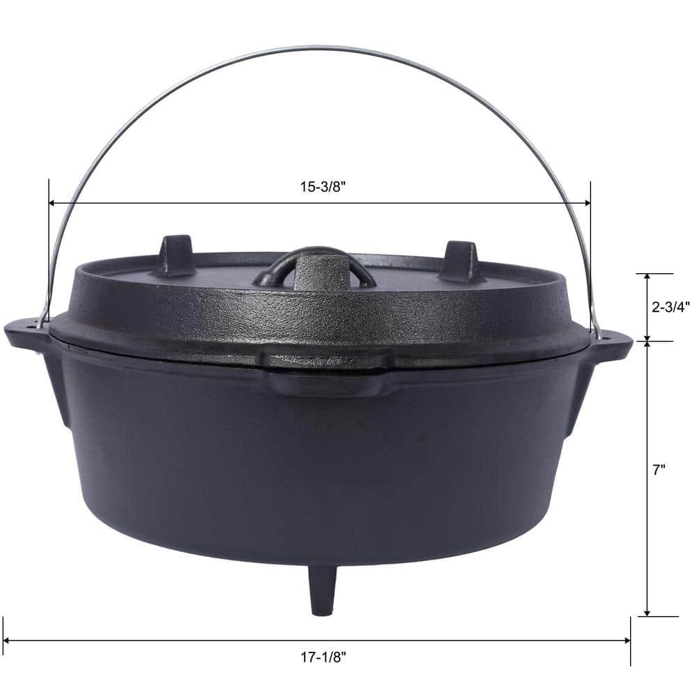 Tcbosik 12 Quart Cast Iron Dutch Oven with Lid & Lid Lifter for Indoor & Outdoor Cooking, Black
