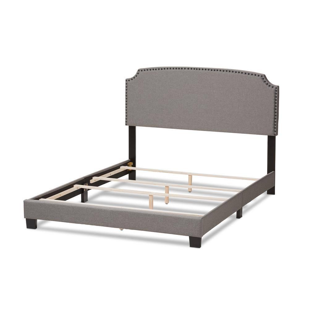 Queen Odette Upholstered Bed with Nailhead Trim - Baxton Studio: Hardwood Frame, Polyester Fill