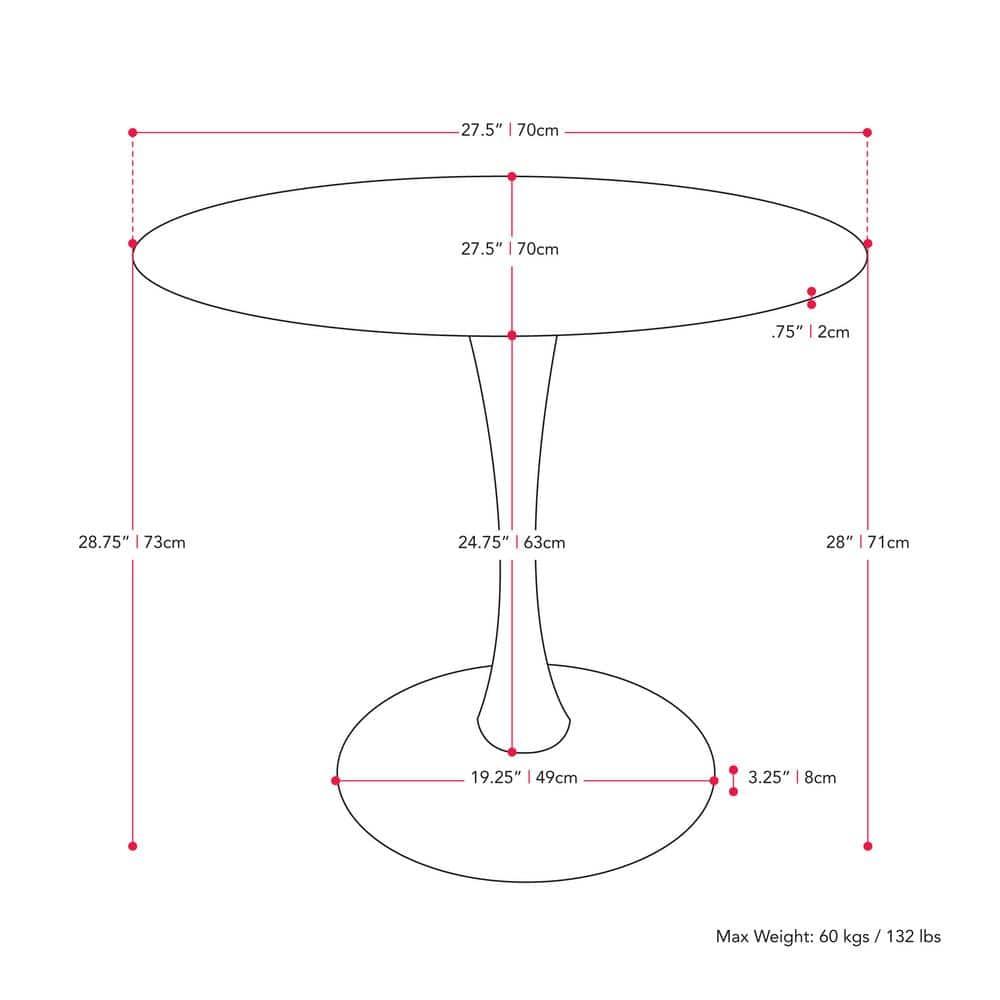CorLiving Ivo Modern Round White Marbled Engineered Wood and Steel Pedestal Dining Table - Small Pedestal Dining Room Table for 3, Ideal Small Round Kitchen Table, Bistro Cafe Table