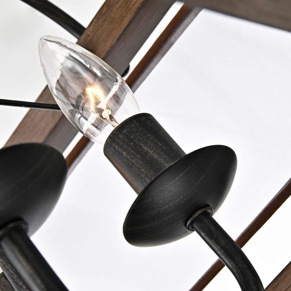 The Lighting Store Alina Antique Black Metal Natural Wood Flush Mount with Fabric Shade