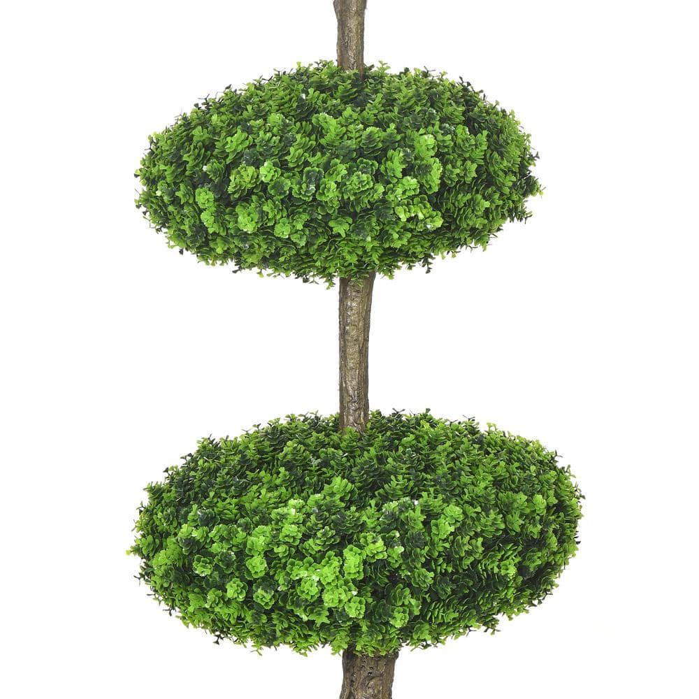 HOMCOM Set of 2 Artificial Plants Home Decor Indoor & Outdoor Plants Fake Boxwood Topiary Trees in Pots, Faux Trees, 43.25"