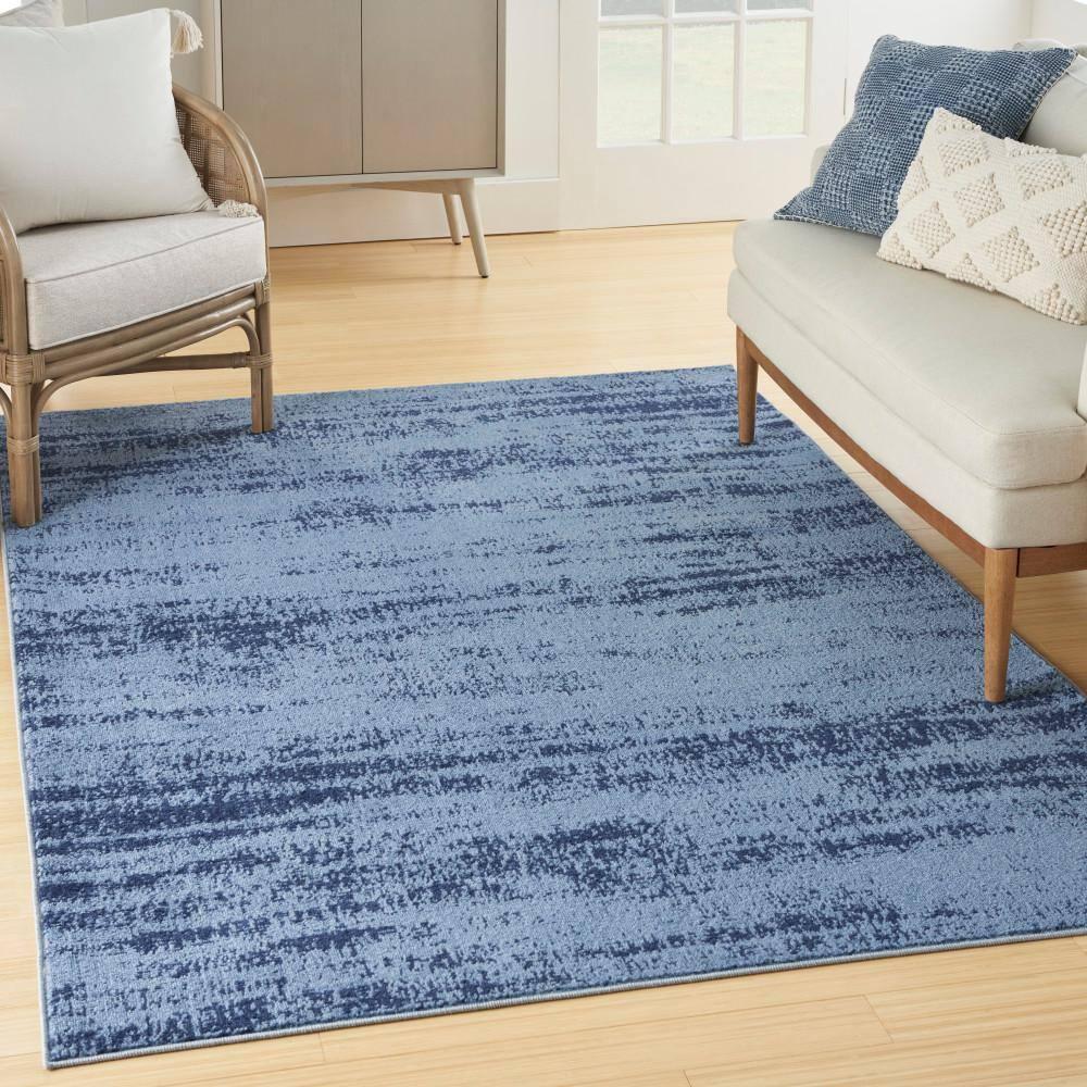 Nourison Essentials Abstract Low Pile Indoor Outdoor Area Rug 5' x 7' Denim