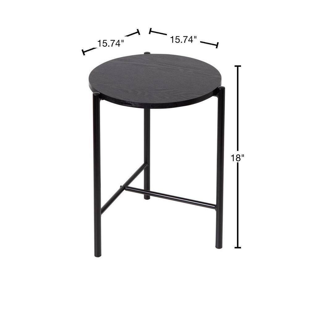 Honey-Can-Do Round Side Table with T-Pattern Base, Black
