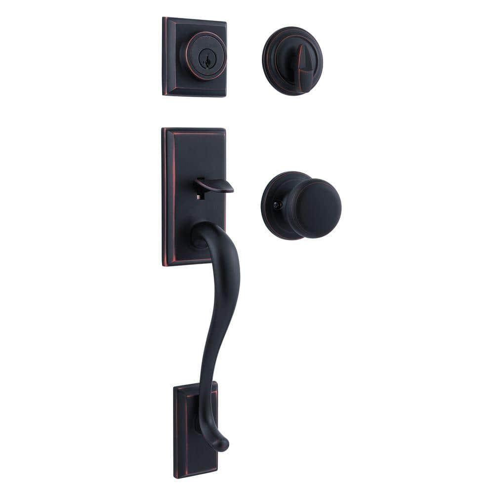 Hawthorne Handleset with Single Cylinder Deadbolt and Juno Door Knob and Rosette