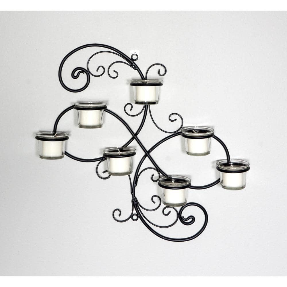 Modern Decorative Ivy Tea Light Candle Holder - Stonebriar Collection: Elegant Wall Sconce, 7 Glass Hurricanes