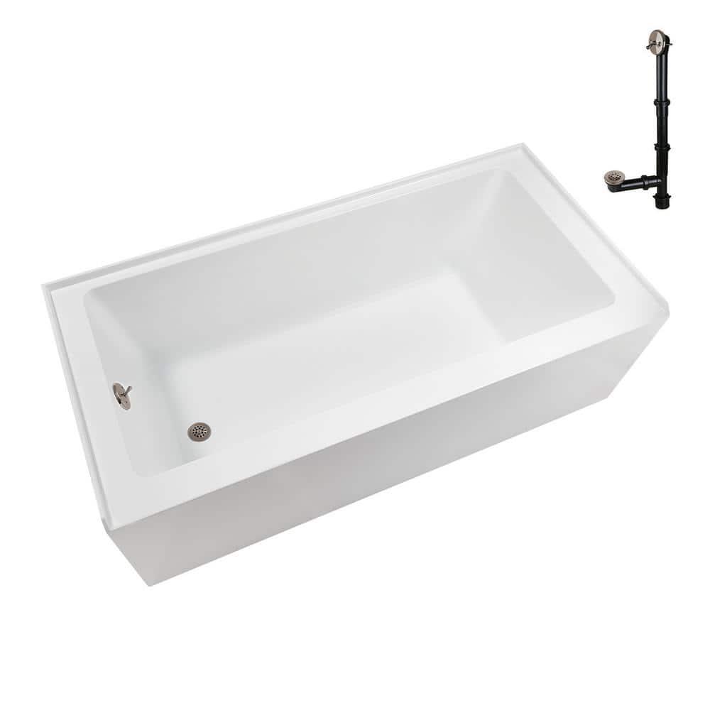 Streamline Bath Streamline 60 in. x 32 in. Acrylic Left-Hand Drain Alcove Bathtub in Glossy White With External Drain NAL-5560-BNK
