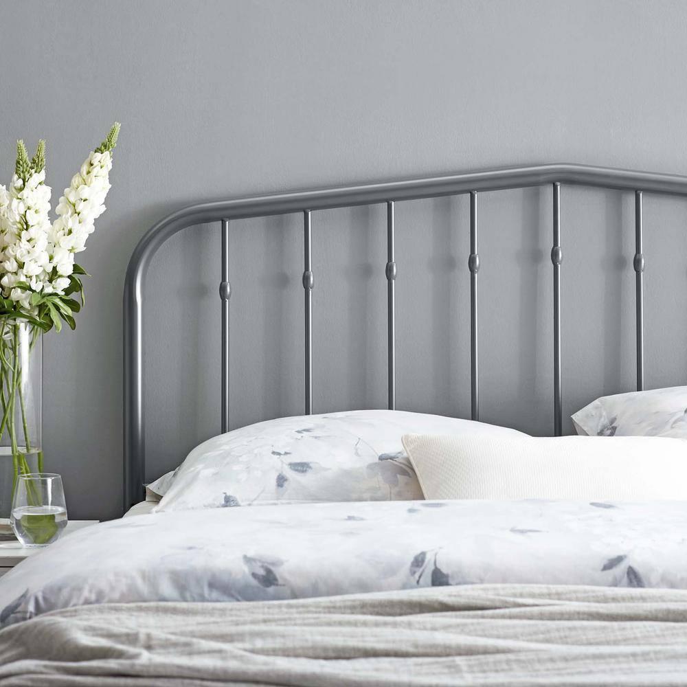 Modway Lennon Modern Farmhouse Metal Adjustable Headboard, Full Sized, Gray