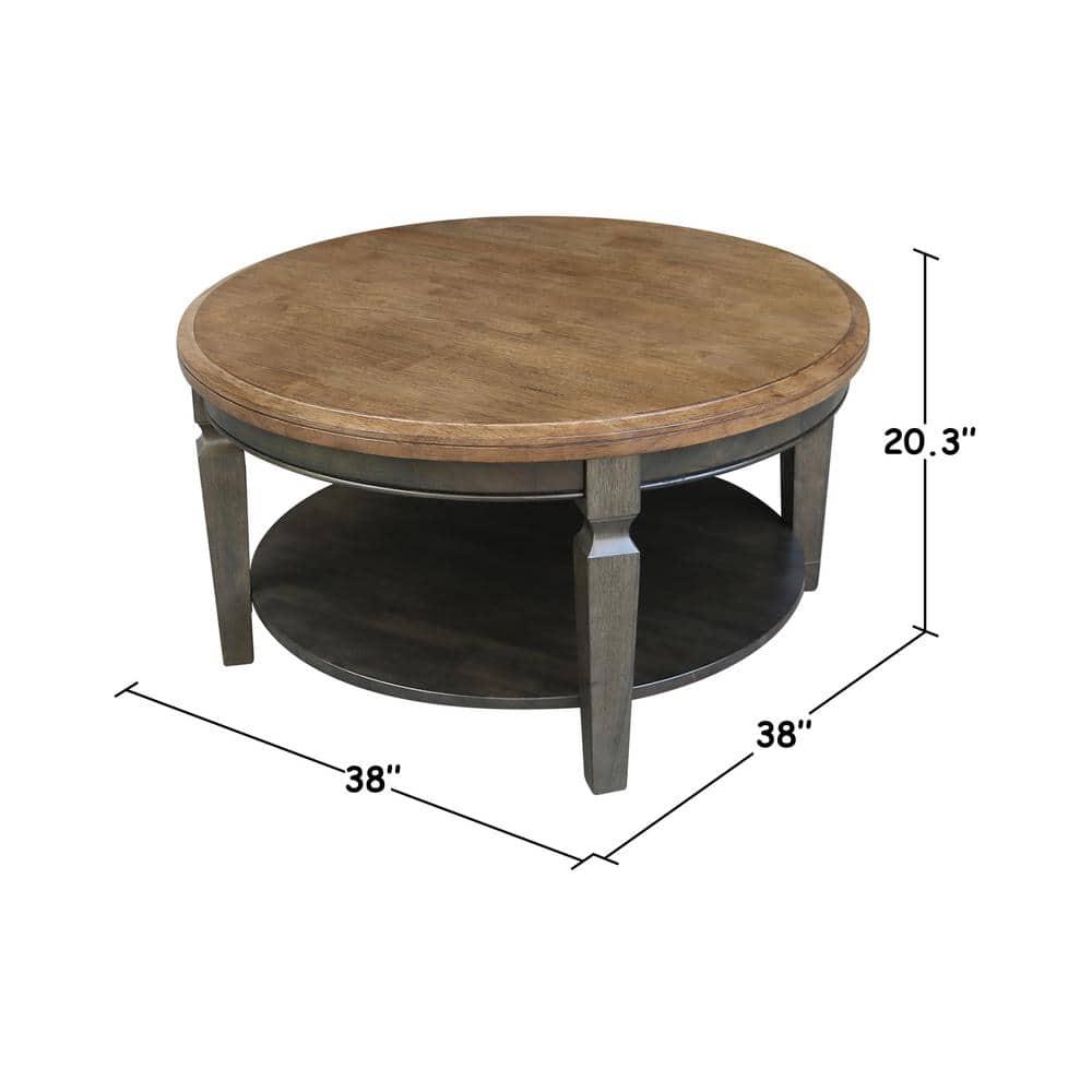 Vista Round Coffee Table Hickory Brown - International Concepts: Solid Wood, Mid-Century Modern, Fixed Shelf