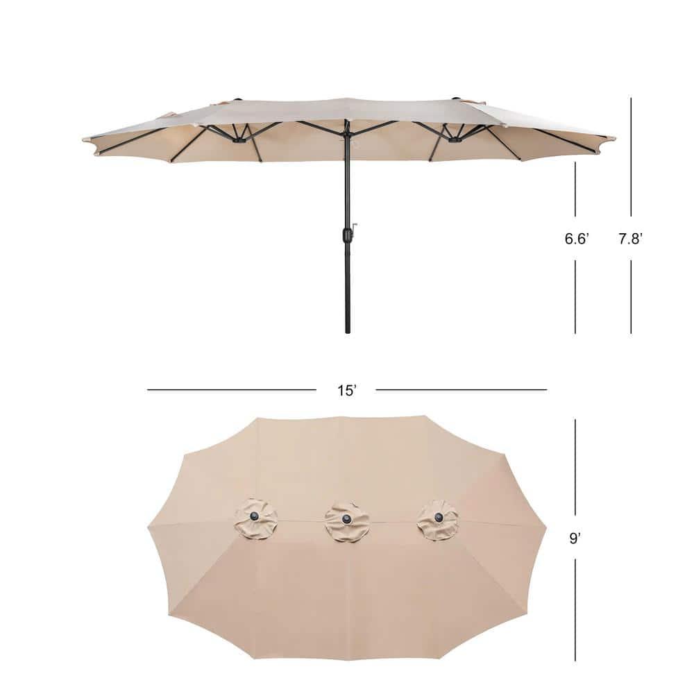 WestinTrends 15 x 9 Ft Double Sided Outdoor Twin Patio Market Table Umbrella, Beige