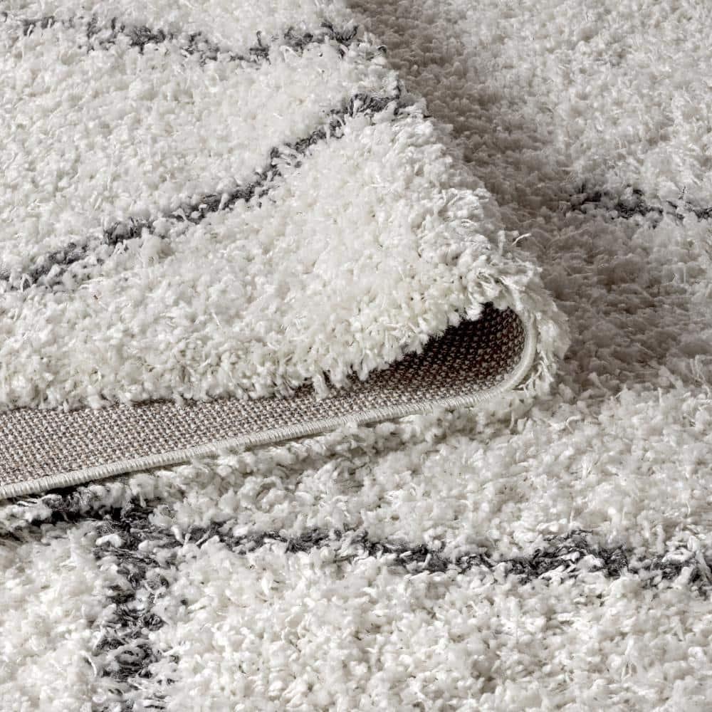 8'x10' Mercer Shag Plush Tassel Moroccan Geometric Trellis Area Rug, Cream/Grey - JONATHAN Y