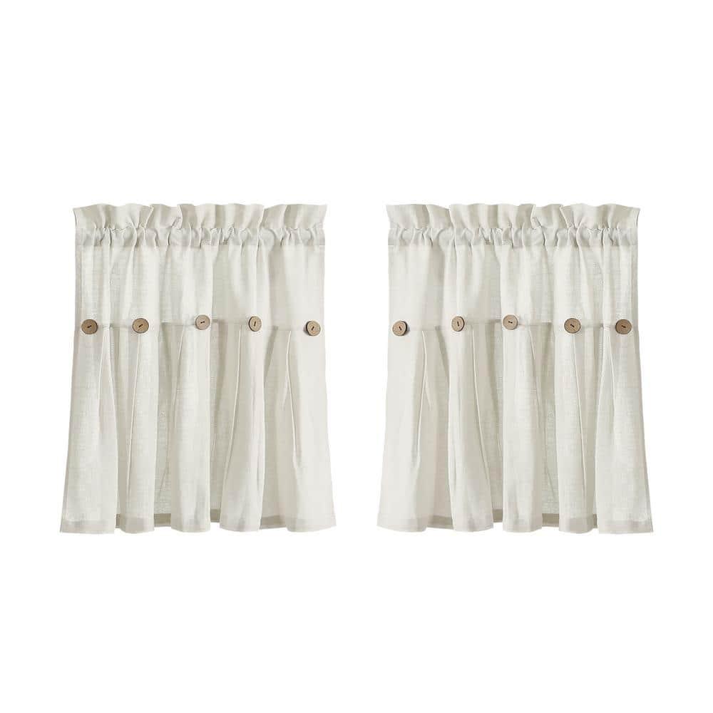 Lush Decor Linen Button Cotton Blend Tailored 29'' W Cafe Curtain (Set of 2)