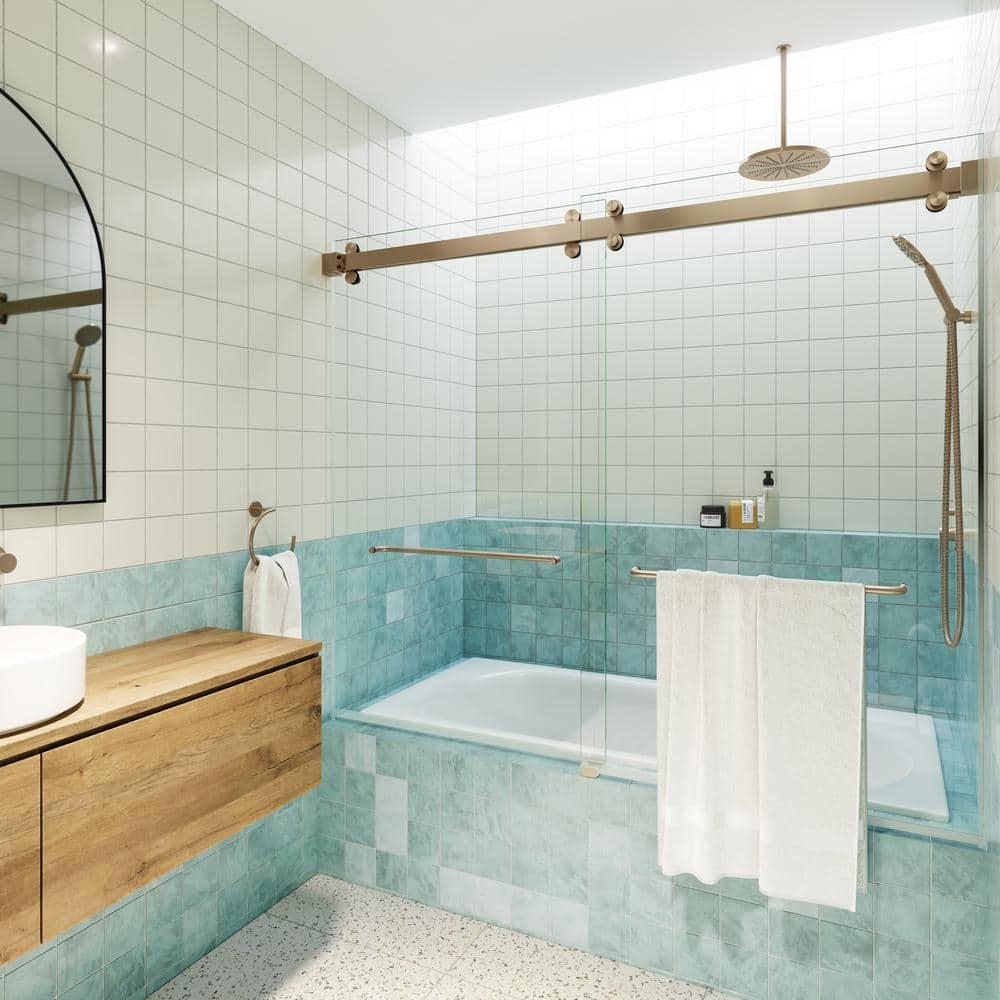 Polaris 60 in. x 60 in. Fully Frameless Sliding Bypass Bathtub Door