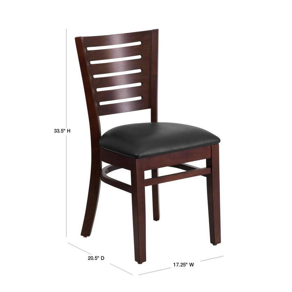 Flash Furniture Darby Series Slat Back Walnut Wood Restaurant Chair - Black Vinyl Seat