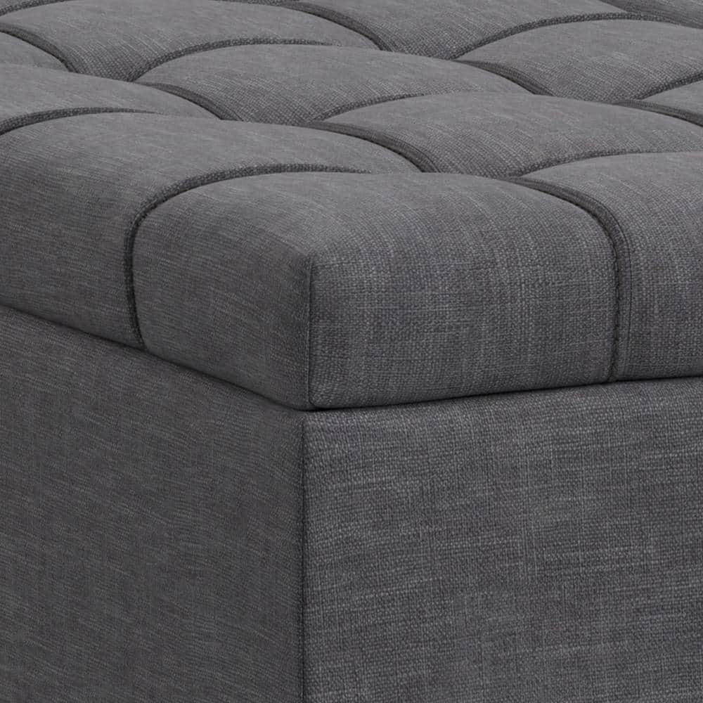 Slate Grey Tufted Lift-Top Cocktail Ottoman with Walnut Base