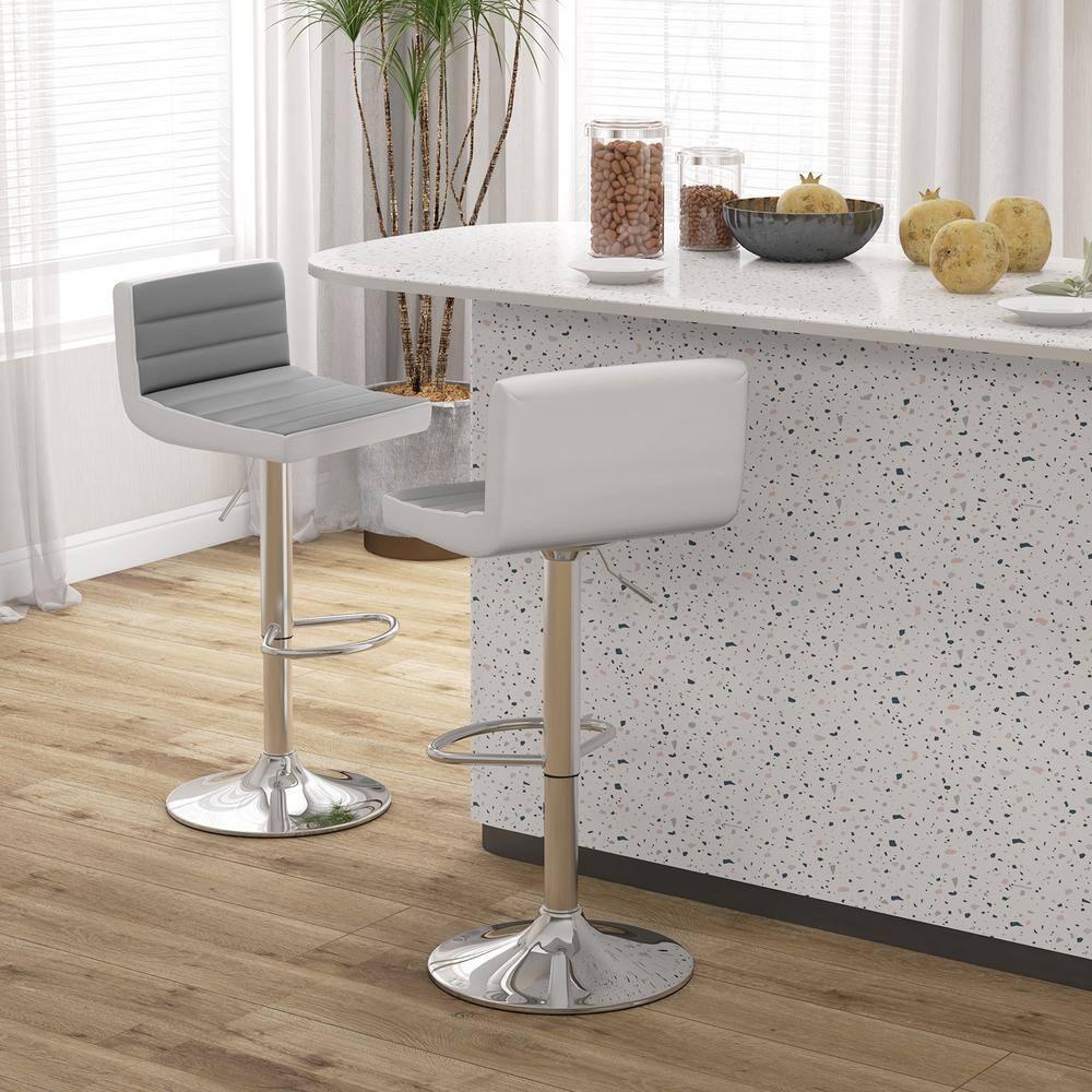 Costway Set of 2 Bar Stools Adjustable Barstool PU Leather Swivel Pub Chairs Armless