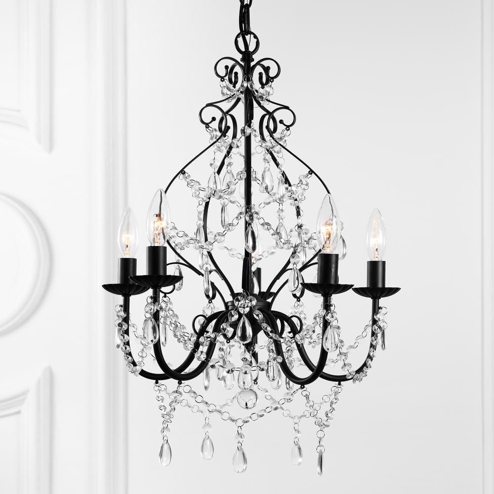 JONATHAN Y Maura 5-Light 17" Crystal/Metal LED Chandelier, Black, JYL9016A