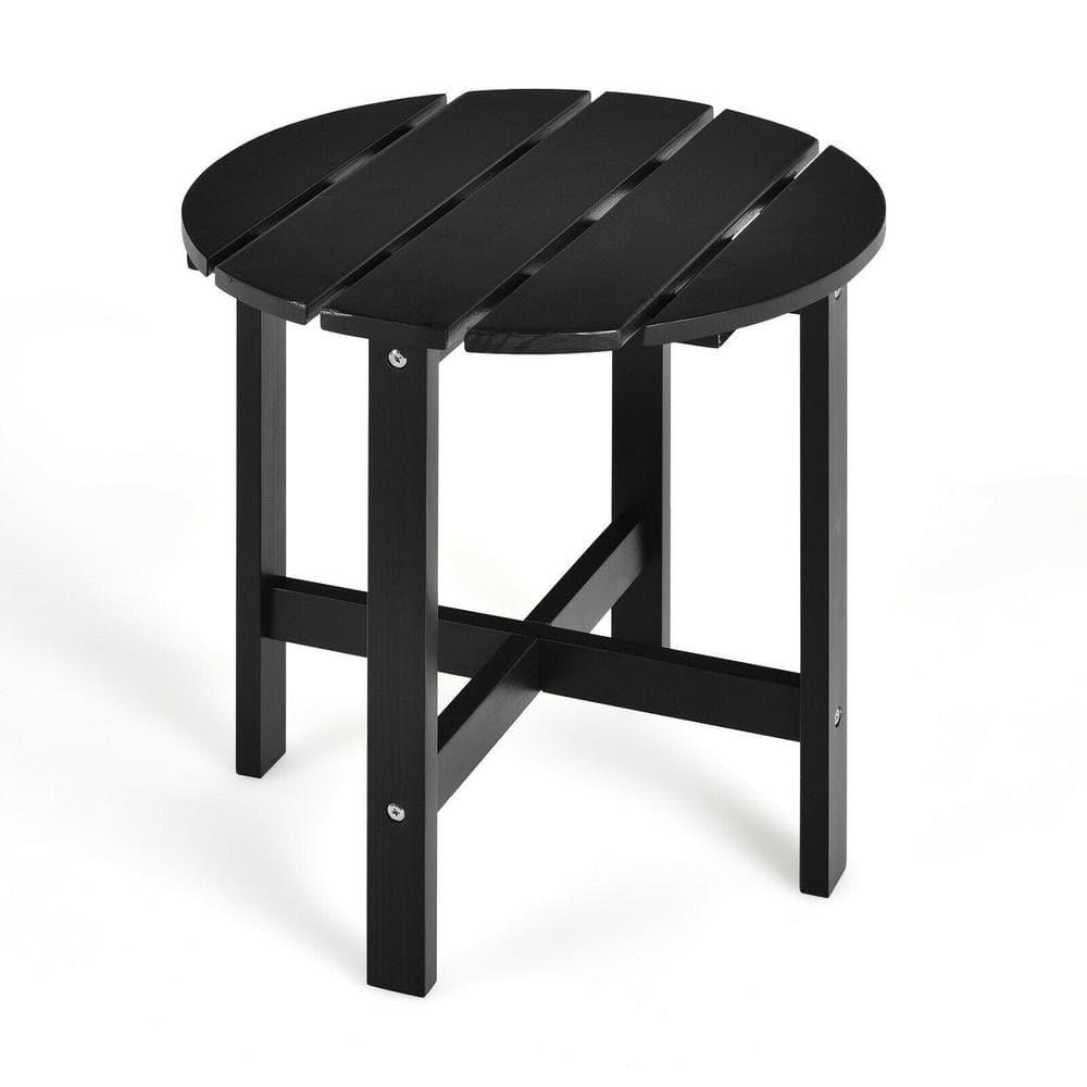 Costway 18'' Patio Round Side End Coffee Table Wooden Slat Garden Deck Black