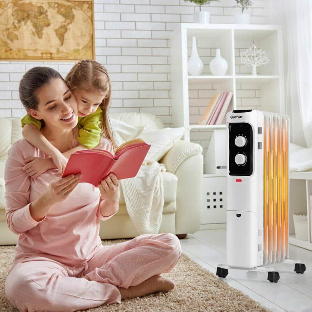 Costway 1500W Oil Filled Heater Portable Radiator Space Heater w/ Adjustable Thermostat White
