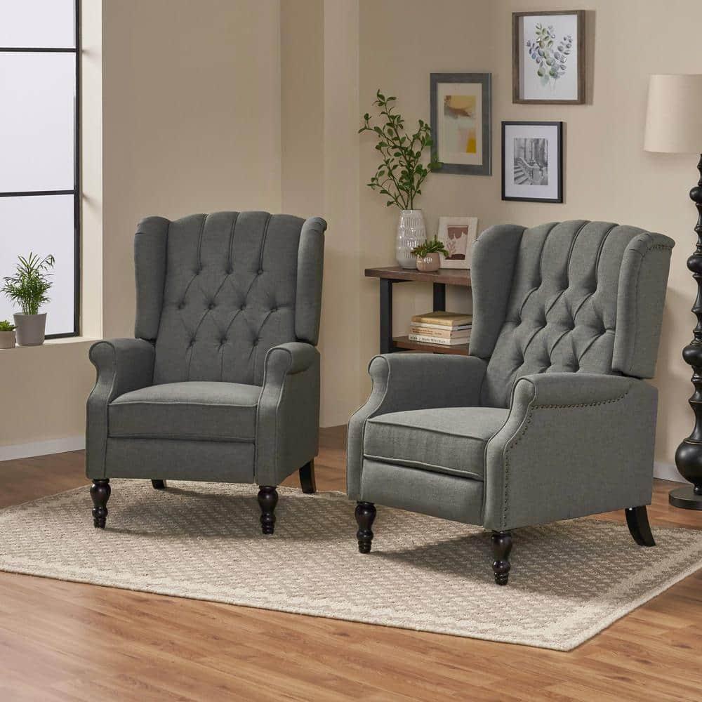 Noble House Walter Wingback Fabric Recliner, Set of 2, Gray