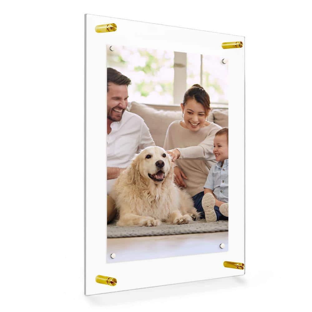 Acrylic Floating Frame 27x39, for Photo up to 24x36 inches - Gold Wall mount standoffs with Magnets