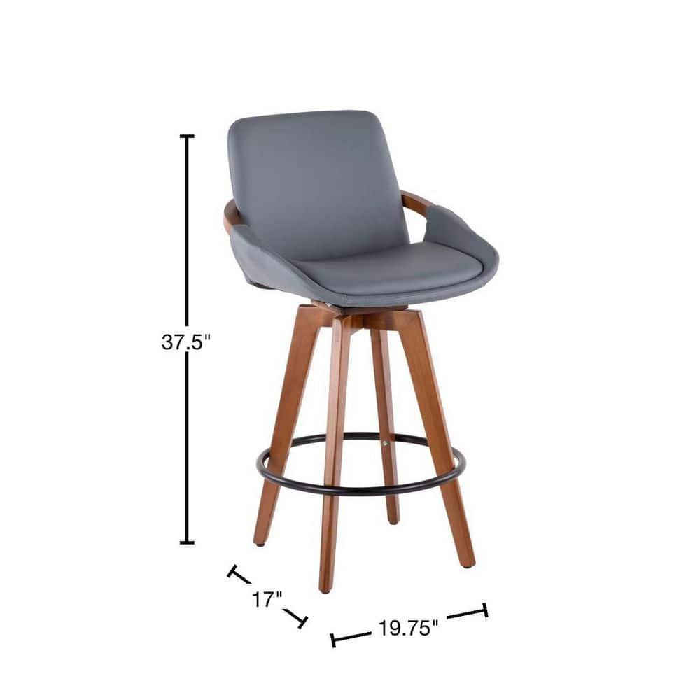 26" Cosmo Mid-Century Modern Counter Height Barstool Gray - LumiSource: Faux Leather, Walnut Wood Arms