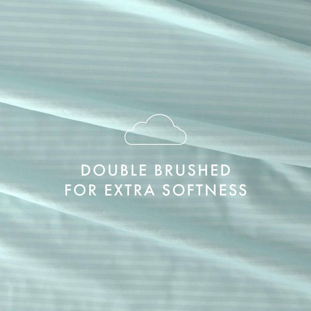 California King Aqua Striped Microfiber 4-Piece Sheet Set