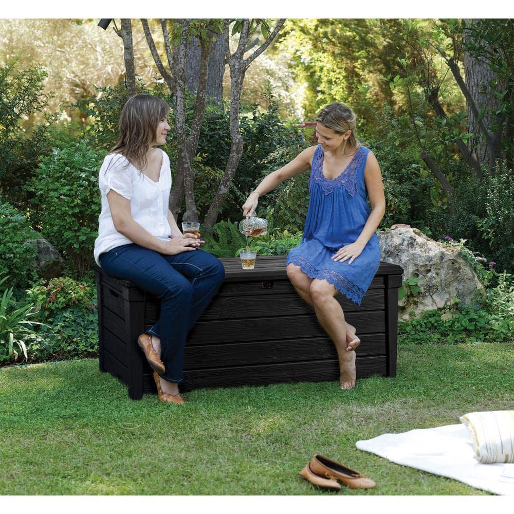 Keter Keter Brightwood 120 Gallon Large Durable Outdoor Storage and Weather Resistant Resin Deck Box