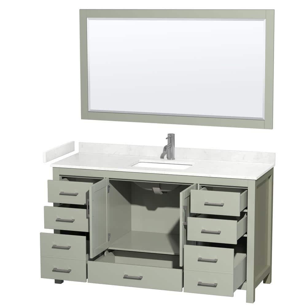 Wyndham Collection Sheffield 60" Freestanding Single Bathroom Vanity with Cultured Marble Top with 58" Mirror