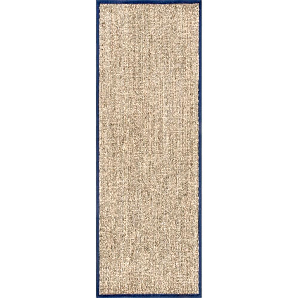 nuLOOM Elijah Seagrass Natural Runner Rug, 2' 6" x 8', Navy
