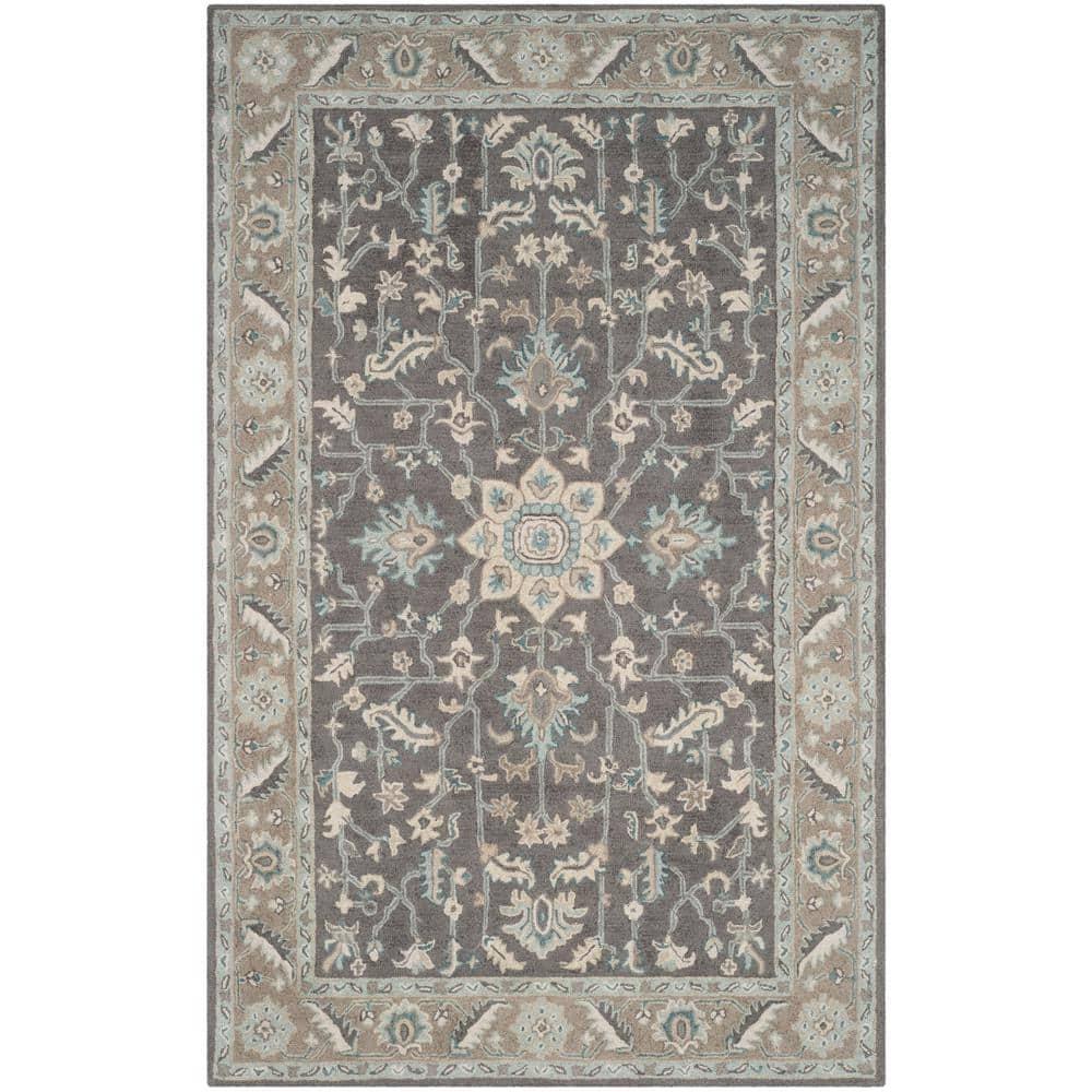 Blossom BLM217 Hand Tufted Area Rug - Dark Grey/Light Brown - 6'x6' - Safavieh..
