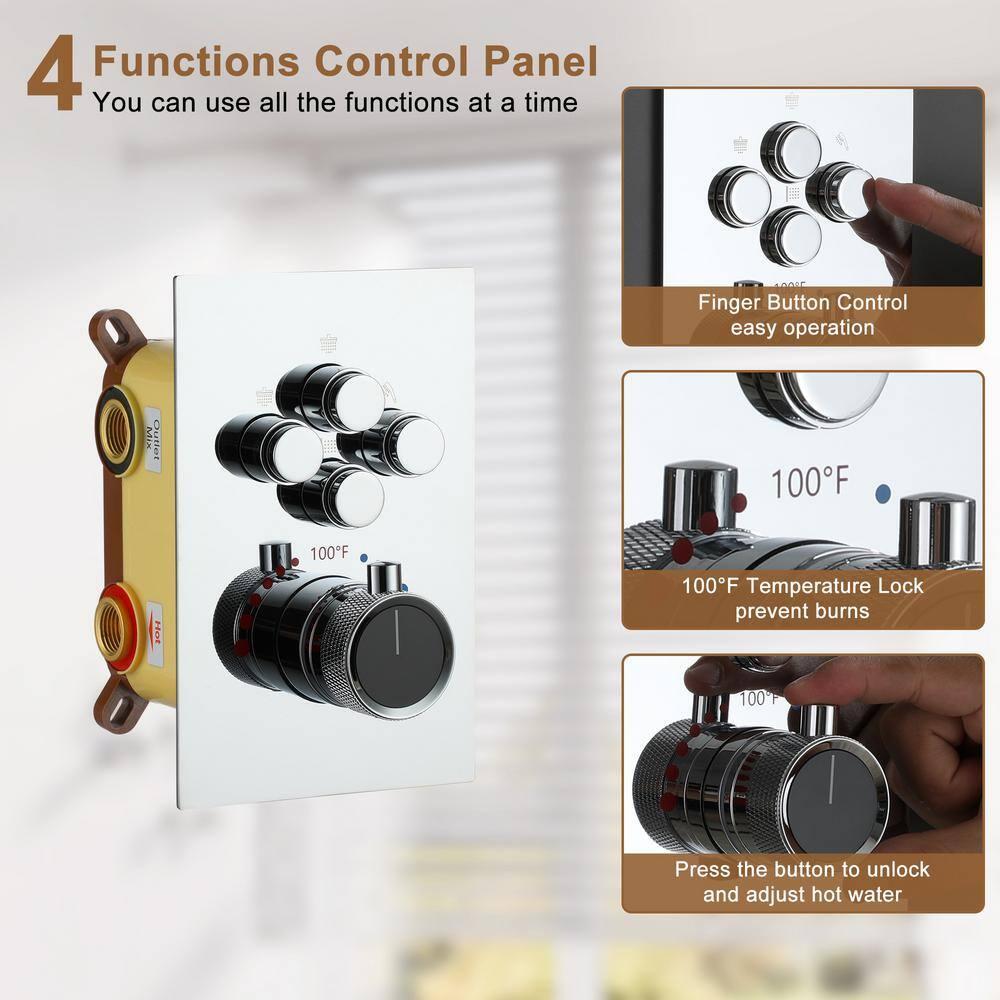 CASAINC CS6228-12CH Dual Shower Head Thermostatic Rainfall Shower System with Rough in-Valve and Shower Body Spray