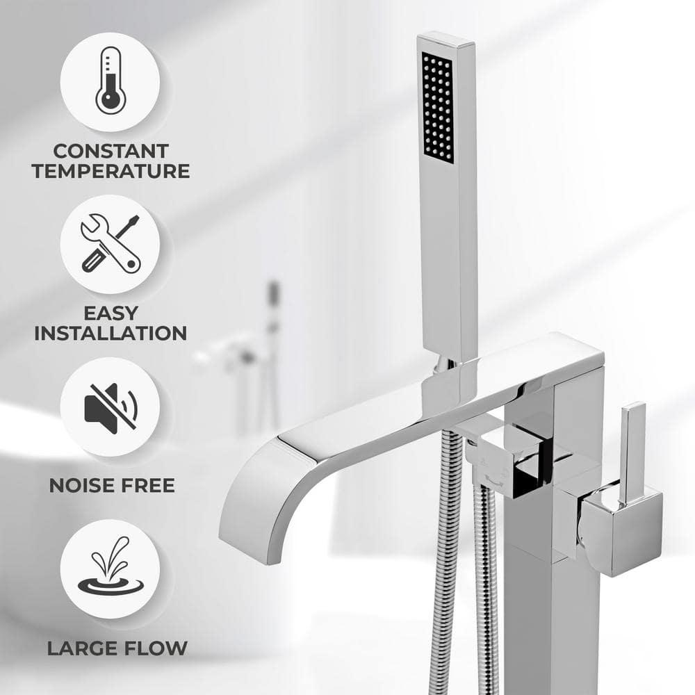 AKDY 34" Freestanding Bathtub Faucet Floor Mount Tub Filler Handheld Bath Wand Shower