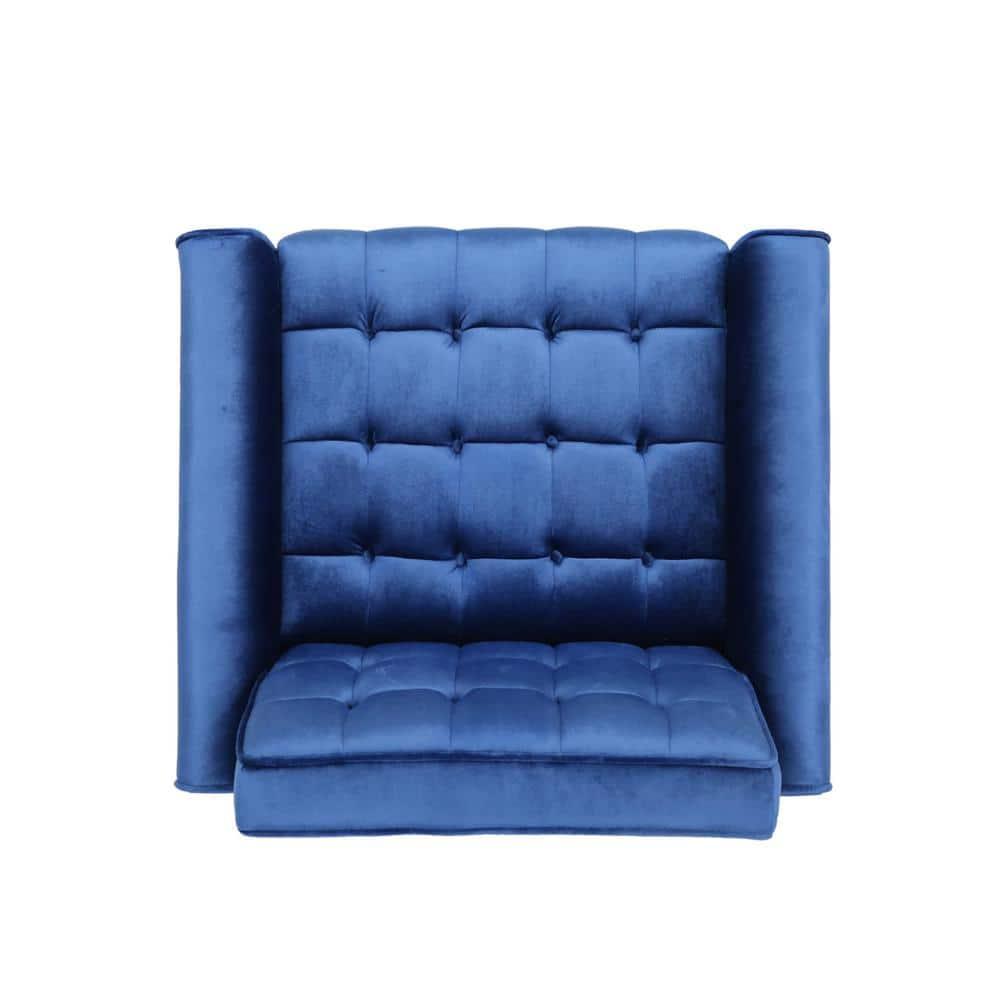 Noble House Nelson Navy Blue and Espresso Brown FabricTufted Club Chair